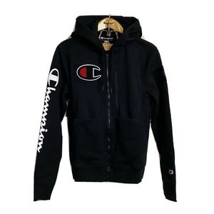 Champion Gamer Zip Hoodie Small Black Sweatshirt Big "C" Patch Removable NWOT S